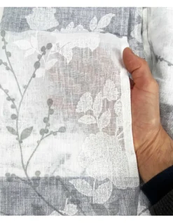 Tenda Olinka con Fiori e Lurex - 140x300 cm Grigio- Semitrasparente Poliestere - Fettuccia Universale