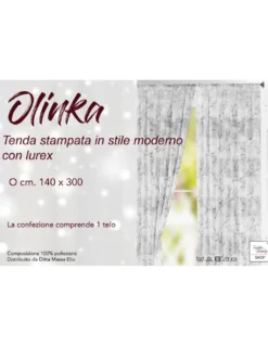 Tenda Olinka con Fiori e Lurex - 140x300 cm Grigio- Semitrasparente Poliestere - Fettuccia Universale