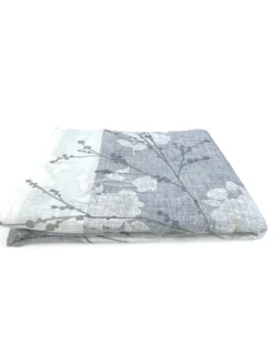Tenda Olinka con Fiori e Lurex - 140x300 cm Grigio- Semitrasparente Poliestere - Fettuccia Universale