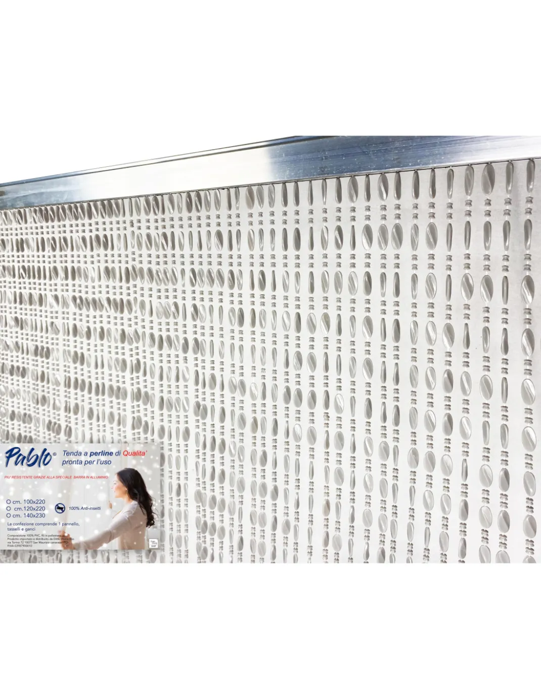 TENDA PABLO © a PERLINE anti insetti GRIGIO in PVC antirumore con asta in METALLO