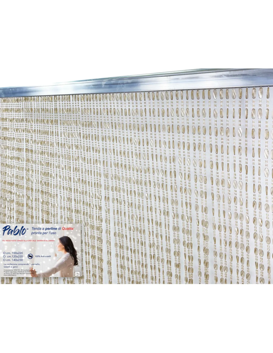 TENDA PABLO © a PERLINE anti insetti BEIGE in PVC antirumore con asta in METALLO
