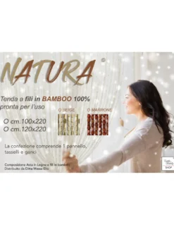 Tenda Perline Legno Beige Handmade Natura - Fili Bamboo 100% Naturale - Asta Nera - Uso Interno - Decorazione Porta e Divisorio
