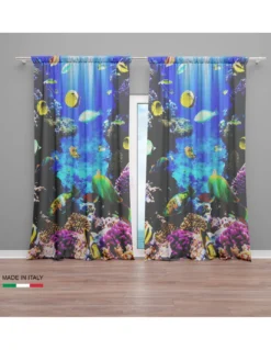TENDA pesci e BARRIERA CORALLINA cm.160X300 confezionata MADE in ITALY misto lino