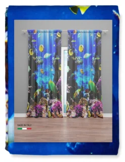 TENDA pesci e BARRIERA CORALLINA cm.160X300 confezionata MADE in ITALY misto lino