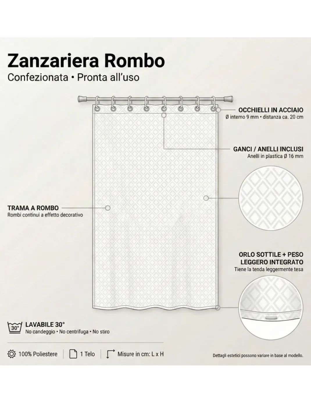 TENDA rete ZANZARIERA a ROMBO da esterno piombata in 8 misure diverse unito ARANCIO