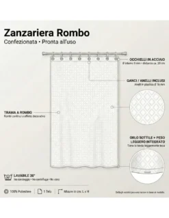 TENDA rete ZANZARIERA a ROMBO da esterno piombata in 8 misure diverse unito BEIGE