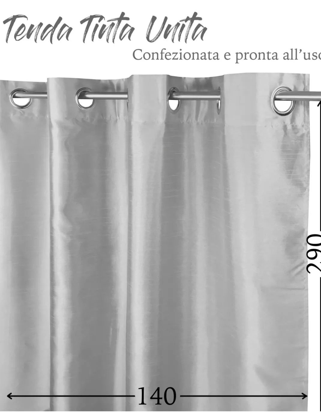 TENDA SHAY in tinta unita GRIGIO PERLA cm. 140X290 CONFEZIONATA