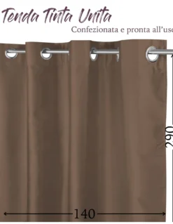 TENDA SHAY in tinta unita MARRONE cm. 140X290 CONFEZIONATA