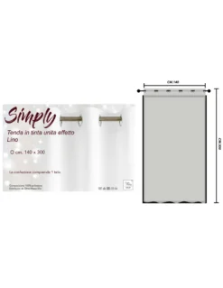 Tenda Simply Effetto Lino 140x300 cm Beige - Tinta Unita Semitrasparente - Poliestere con Anelli - Stile Moderno