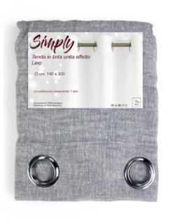 Tenda Simply Effetto Lino 140x300 cm Grigio - Tinta Unita Semitrasparente - Poliestere con Anelli - Stile Moderno