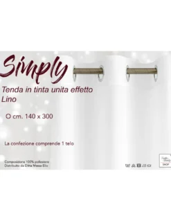 Tenda Simply Effetto Lino 140x300 cm Grigio - Tinta Unita Semitrasparente - Poliestere con Anelli - Stile Moderno