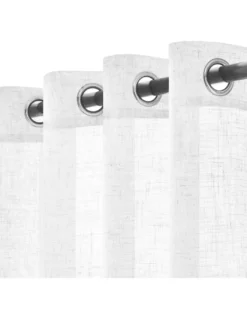 Tenda Simply Effetto Lino 140x300 cm Bianco - Tinta Unita Semitrasparente - Poliestere con Anelli - Stile Moderno