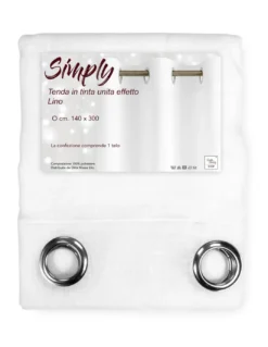 Tenda Simply Effetto Lino 140x300 cm Bianco - Tinta Unita Semitrasparente - Poliestere con Anelli - Stile Moderno