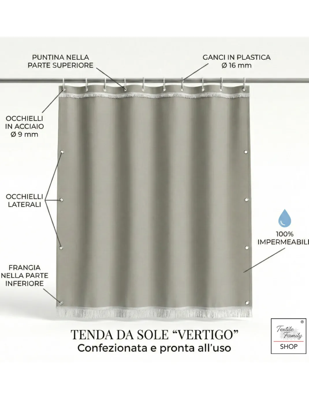 TENDA SOLE VERTIGO da esterno GIARDINO balcone RIGONE VERDE impermeabile e idrorepellente