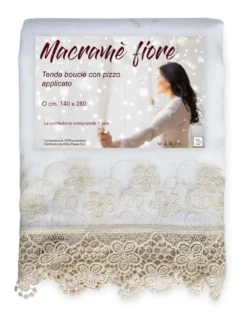 TENDA tendone PIZZO MACRAMÈ FIORE beige CM.140X280 confezionata