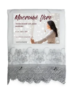 TENDA tendone PIZZO MACRAMÈ FIORE grigio CM.140X280 confezionata