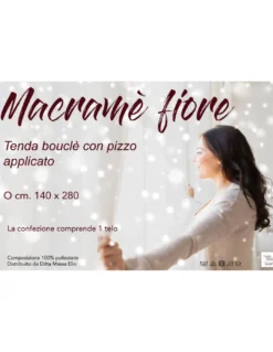 TENDA tendone PIZZO MACRAMÈ FIORE grigio CM.140X280 confezionata