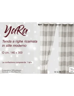Tenda Yara Beige Ricamata - Pannello Moderno 140x300 cm Poliestere - Effetto Lino, Trasparente, Occhielli Metallo