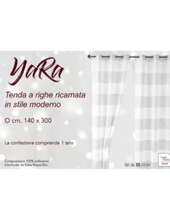 Tenda Yara Bianca Ricamata - Pannello Moderno 140x300 cm Poliestere - Effetto Lino, Trasparente, Occhielli Metallo