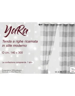 Tenda Yara Grigia Ricamata - Pannello Moderno 140x300 cm Poliestere - Effetto Lino, Trasparente, Occhielli Metallo