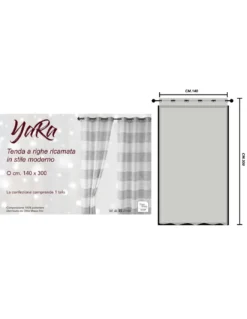 Tenda Yara Grigia Ricamata - Pannello Moderno 140x300 cm Poliestere - Effetto Lino, Trasparente, Occhielli Metallo