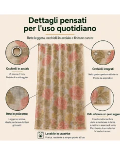 Tenda Zanzariera Sanderson 150x250 cm, Rete Anti Insetti 100% Poliestere, Occhielli Acciaio, Ganci Inclusi