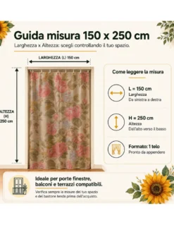 Tenda Zanzariera Sanderson 150x250 cm, Rete Anti Insetti 100% Poliestere, Occhielli Acciaio, Ganci Inclusi
