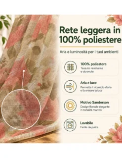 Tenda Zanzariera Sanderson 150x250 cm, Rete Anti Insetti 100% Poliestere, Occhielli Acciaio, Ganci Inclusi
