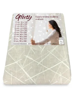 Tendina Giusy Beige - Coppia Tende Vetro Moderne Semitrasparenti Effetto Bouclè in Poliestere