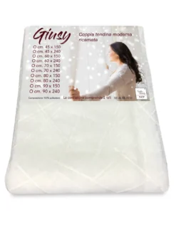 Tendina Giusy Bianco - Coppia Tende Vetro Moderne Semitrasparenti Effetto Bouclè in Poliestere