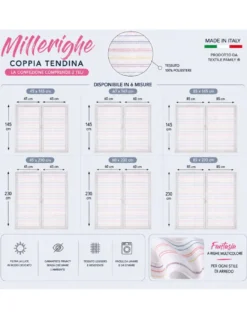 Tendina Millerighe 2 Teli a Righe Multicolore Semitrasparente in Poliestere Made in Italy