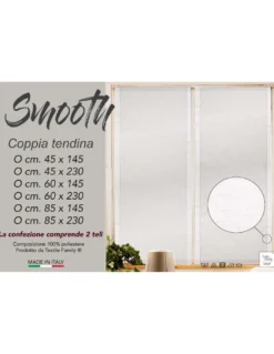 Tendina Smooth Bianco in Poliestere Liscia Tinta Unita, Confezione da 2 Teli, Semitrasparente, Made in Italy
