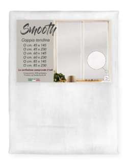Tendina Smooth Bianco in Poliestere Liscia Tinta Unita, Confezione da 2 Teli, Semitrasparente, Made in Italy