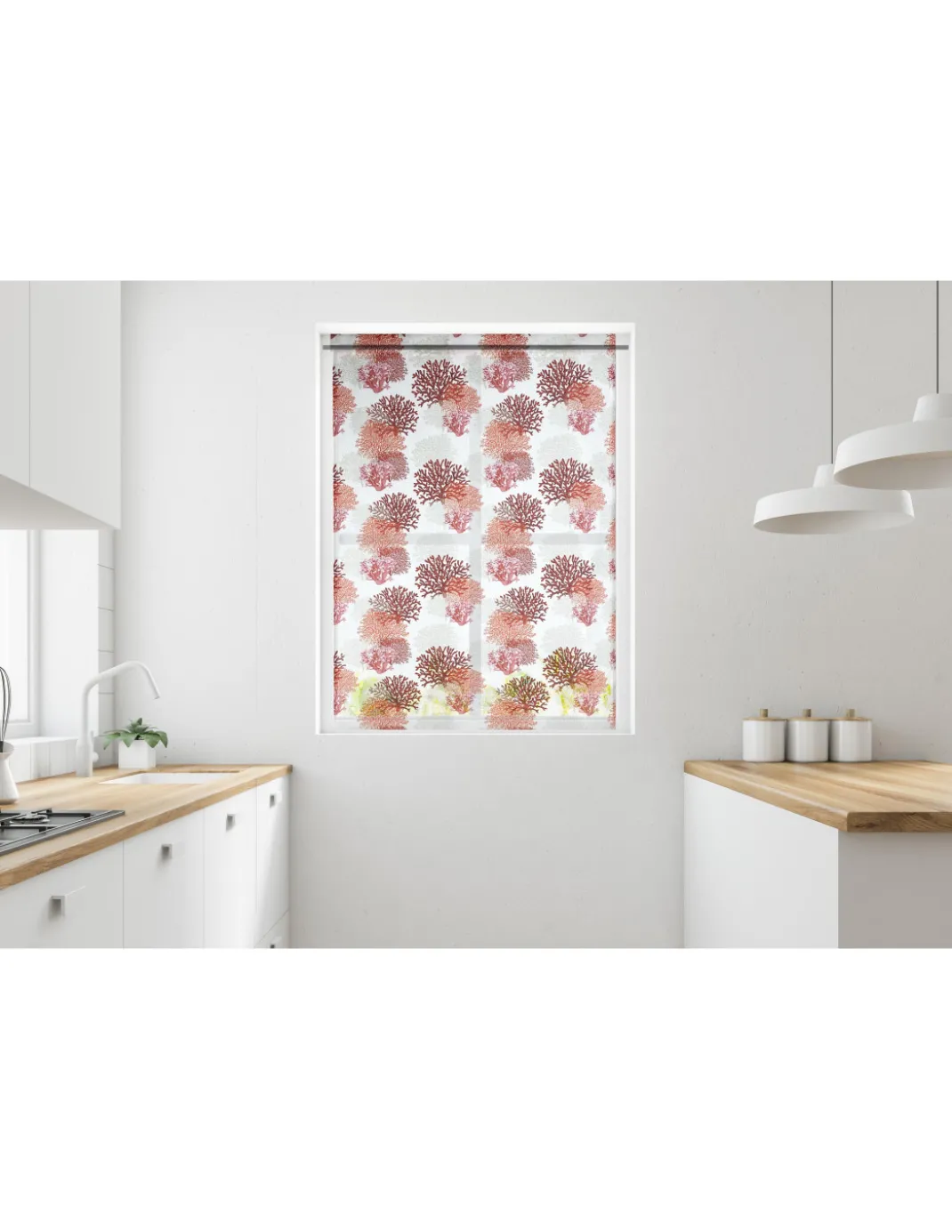 TENDINA vetro MODERNA larga 45 o 60 o 80 CORALLI ROSSO misto lino Made in Italy