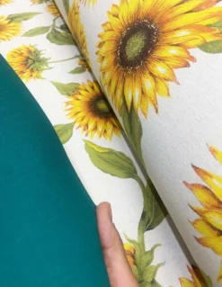 TESSUTO tenda SOLE STAMPATO con GIRASOLI e VERDE UNITO da un Lato da esterno GIARDINO balcone A METRO altezza cm. 300