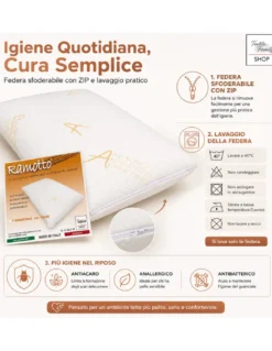 Tex Family Ramotto Guanciale Memory Fibra di Rame 50x80, Sfoderabile, Antiacaro, Made in Italy