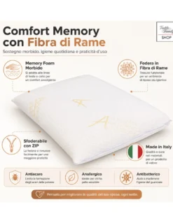 Tex Family Ramotto Guanciale Memory Fibra di Rame 50x80, Sfoderabile, Antiacaro, Made in Italy