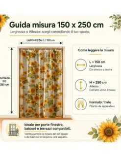 Tex Family Tenda Zanzariera Girasoli 150x250 cm, Rete Anti Insetti 100% Poliestere, Occhielli Acciaio, Ganci Inclusi