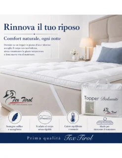 TOPPER per Materasso in PIUMINO Oca TEX TIROL © DOLOMITI 50% Piumino Oca / 50% Piuma Oca