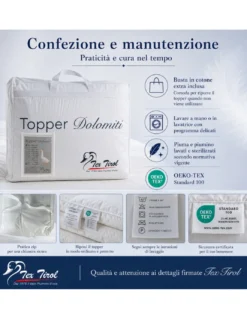 TOPPER per Materasso in PIUMINO Oca TEX TIROL © DOLOMITI 50% Piumino Oca / 50% Piuma Oca