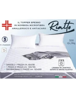 TOPPER RIALTO Per Materasso in Microfibra 500 Grammi al Metro Correttore Trapuntato spessore 5 cm. Anallergico Made in Italy