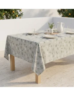 Tovaglia Dory Herbarium Tex Family, cotone pesante 80/20, stampa botanica verde salvia su fondo greige, 5 misure