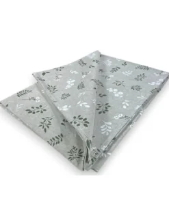 Tovaglia Dory Herbarium Tex Family, cotone pesante 80/20, stampa botanica verde salvia su fondo greige, 5 misure