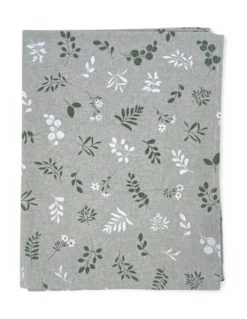 Tovaglia Dory Herbarium Tex Family, cotone pesante 80/20, stampa botanica verde salvia su fondo greige, 5 misure