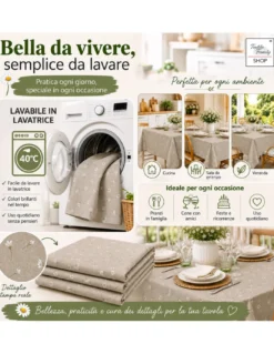 Tovaglia Dory Margheritine su Fondo Beige in Cotone Pesante 80/20 Made in Italy
