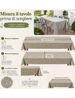 Tovaglia Dory Margheritine su Fondo Beige in Cotone Pesante 80/20 Made in Italy
