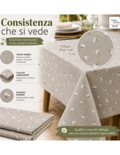 Tovaglia Dory Margheritine su Fondo Beige in Cotone Pesante 80/20 Made in Italy