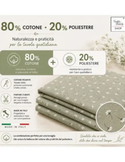 Tovaglia Dory Margheritine su Fondo Verde in Cotone Pesante 80/20 Made in Italy