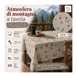 Tovaglia Dory Sciatori Tex Family per Tavola Chalet in Cotone Pesante 80/20 Made in Italy
