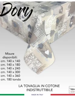 TOVAGLIA DORY tirolese CUORE MARGOT BEIGE in cotone